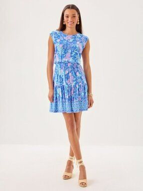 LILLY PULITZER DANVILLE DRESS IN SUNWASHED BLUE CITRUS CRUSH MINI SWING DRESS
